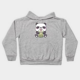 Cute Little Panda Drinking Matcha Boba Tea Kids Hoodie